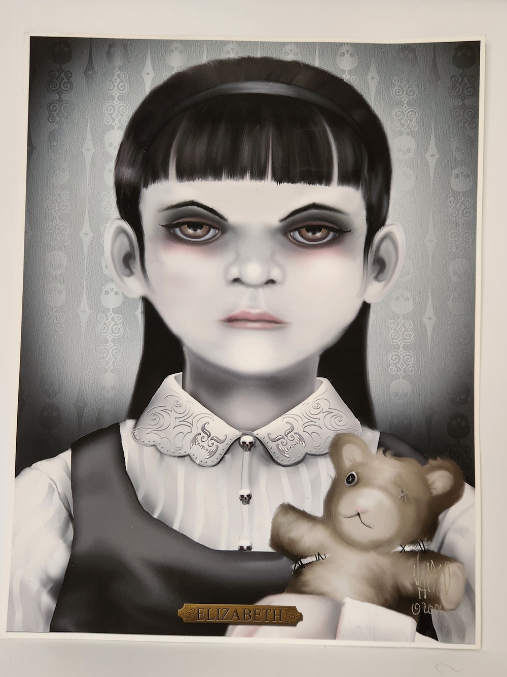 J.Elizabeth Black and Cream Goth Girl Portrait Print